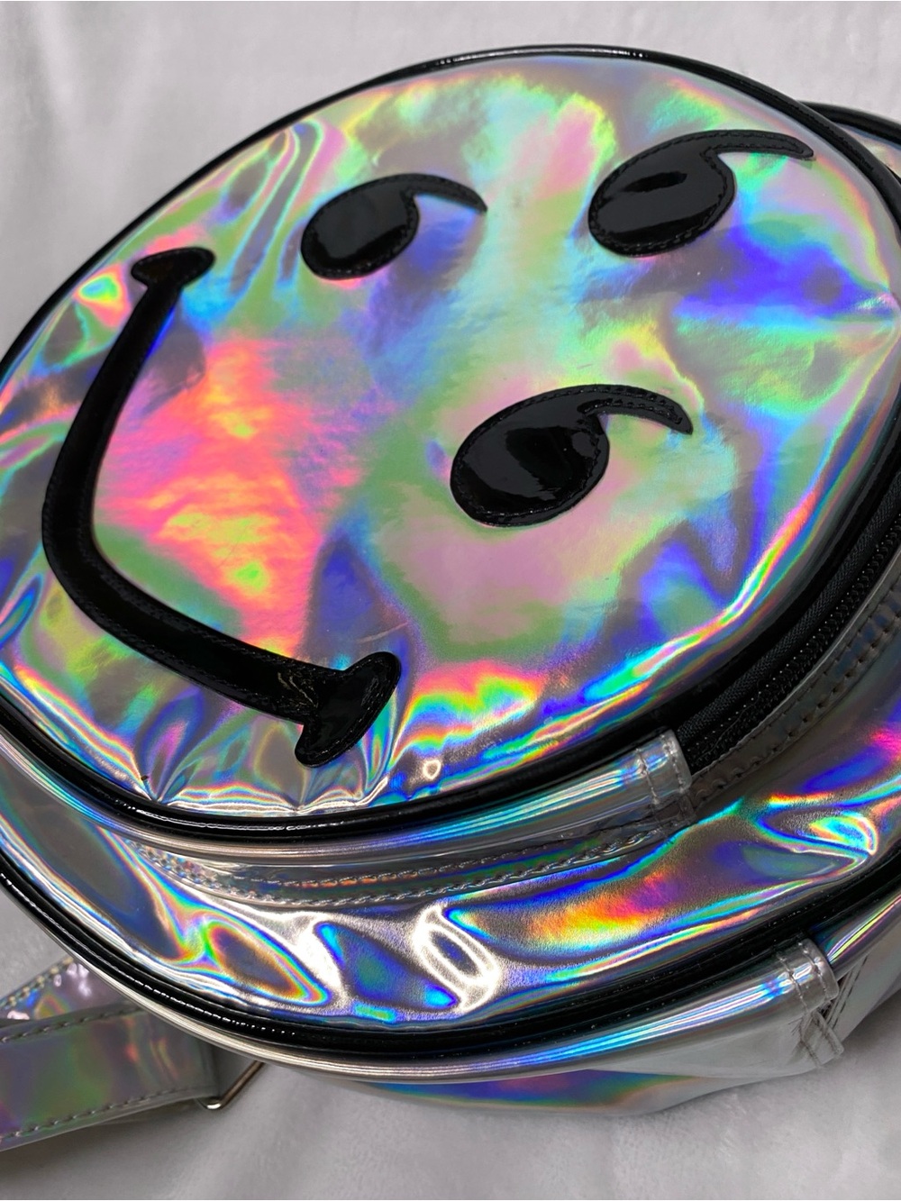 666 Holographic Smiley PVC Cyber Rave Grunge Backpack RARE - Picture 11 of 16